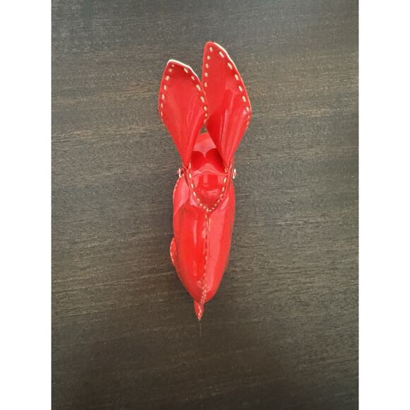 VTG Rabbit Bunny Red Patent Leather Toy Hand Sewn Plush Retro Shiny - Picture 5 of 10